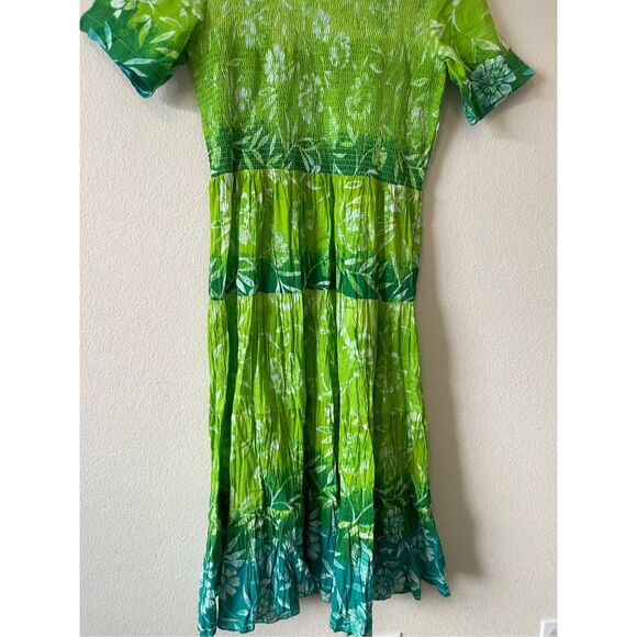 Draper’s And Damons Green Floral Summer Dress Short Sleeve Stretchy large - Picture 4 of 7